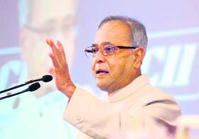 Finance Minister Pranab Mukherjee addresses a Financial Summit organised by the CII in New Delhi