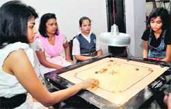 A match in progress during the XII Raj Kumar Babuta Prize Money Carrom Tournament in Chandigarh