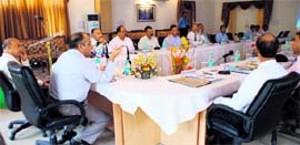 Vijay Raghav Pant, officiating Uttarakhand DGP, takes a meeting of senior police officials in Dehradun on Monday.