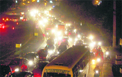 A traffic jam on the Delhi-Jaipur National Highway in Gurgaon. 