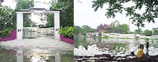 The raised area in front of Punjab Public School, Nabha, and (right) the flooded Government Ripudaman College stadium. 