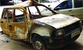 The burnt car