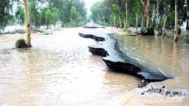 The Ellenabad-Rania Road that has been washed away by floodwaters.