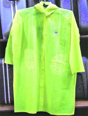 Florescent yellow raincoat: Rs 275