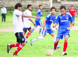A match of the Lala Nemi Dass Memorial Football League being played in Dehradun on Wednesday