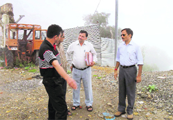 Executive Engineer SS Sharma, along with Palika officials, inspects the proposed Town Hall area in Mussoorie