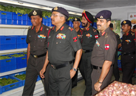 Lieutenant General Surindernath, GOC, 10 Corps, during the inauguration of Chetak Farm Fresh outlet at Bathinda military station
