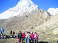 Visitors at Gangotri in Uttarkashi district of Uttarakhand.