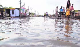 A view of waterlogged Sirsa town.