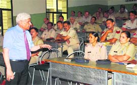 A workshop in progress for policemen at Manav Rachana International University in Faridabad.
