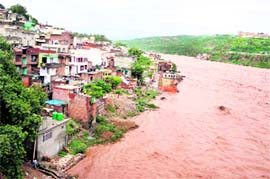The water level of the Tawi which has seen an increase after a heavy rain in the region
