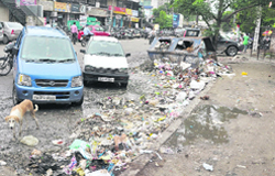 Dirt and filth at the Feroz Gandhi market emit foul smell throughout the day during the rainy season.