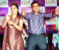 The lucky couple dance to the tune of bhangra at a function in Amritsar. 