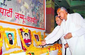 ributes to those who lost their lives during the Amarnath land agitation in 2008, in Jammu on Friday. 