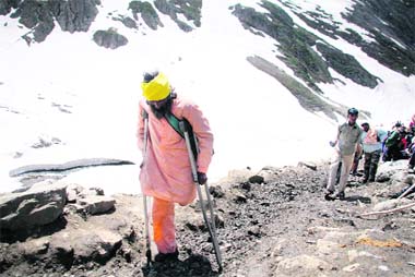 A physically challenged sadhu on his way to the Amarnath cave shrine.