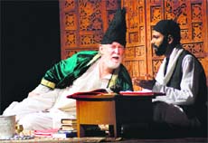 Actor Tom Alter performs in the play Ghalib at the Tagore Theatre in Chandigarh on Saturday. 