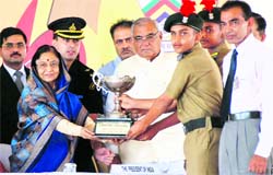 President Pratibha Devisingh Patil honours students during the golden jubilee celebrations of Sainik School, Kunjpura, in Karnal on Saturday