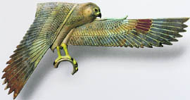 Flying Falcon Egypt; 30th Dynasty, 4th century BC. Multicoloured faience
