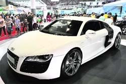 An Audi R8 is displayed at the 18th Indonesia International Motor Show in Jakarta on Sunday. International car makers are optimistic about Southeast Asia's biggest economy and the world's most populous Muslim majority country with a population of about 240 million