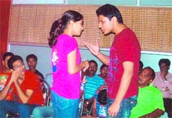Students perform during an acting workshop in Dehradun on Sunday