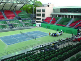 A view of R.K. Khanna Tennis Stadium, a venue for the Commonwealth Games, in New Delhi on Monday.