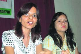 Nidhi Vij, event manager of Spirit of International Education and Careers, addresses the media in Dehradun