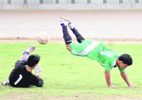 Players in action at the District Super League in Dehradun