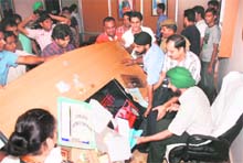 Students ransack the DSW office at Jammu University on Monday. 