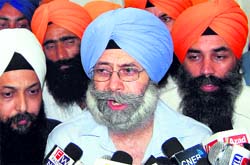 HS Phoolka addresses mediapersons at the Akal Takht secretariat in Amritsar on Monday