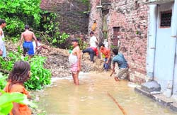 Water accumulates in the Brahmpuri area after rains lashed Haridwar on Tuesday.