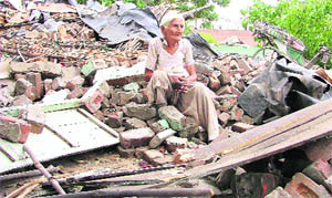 Vidya Devi, a 100-year-old slum dweller, rendered homeless in Ludhiana on Tuesday.