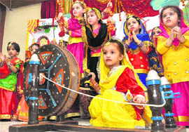 Tiny tots of Love Dale Montessori celebrate Teej in Ludhiana on Tuesday.