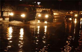 Movement of motor vehicles slowed down with water accumulating on roads after rain lashed Bathinda on Wednesday evening.