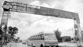 The damaged signboard displaying distance of nearby places confuses commuters at Ropar