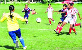 Players in action during a football match in Chandigarh on Wednesday