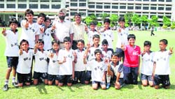 Players of BVM, Kitchlu Nagar branch, who emerged champions in Ludhiana Inter-School Zonal Football Tournament in Ludhiana on Wednesday.