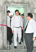 Sessions Judge SP Bangarh (in white trousers) along with Civil Judge JPS Wehniwal (in white turban) come out of one of the two newly-inaugurated elevators at the lawyers chamber complex-II at the district court in Ludhiana