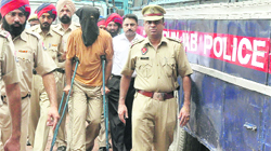 Shingaar Cinema bomb blast accused Harminder Singh being produced in the district courts in Ludhiana on Thursday. A Tribune