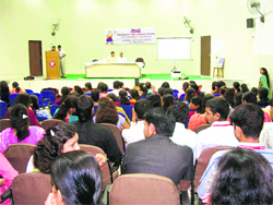 The farewell function for BEd students in progress at ICFAI University in Dehradun 