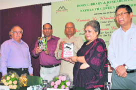 Mrinal Pande, Chairperson of Prasar Bharati, launches books at Dehradun on Saturday.