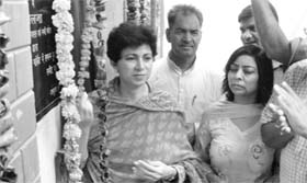 Union minister for tourism and urban poverty alleviation Kumari Selja inaugurates public conveniences at Bakra Market in Ambala Cantonment on Sunday.