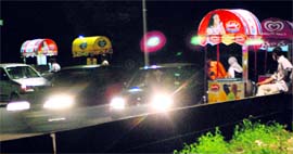 Ice-cream carts around the Sector 34-35-43-44 roundabout in Chandigarh.