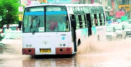 Rainwater accumulated on the Zirakpur-Patiala highway on Sunday.