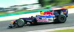 Red Bulls Mark Webber drives at the Hungaroring circuit on in Budapest, during the Formula One Hungarian Grand Prix on Sunday
