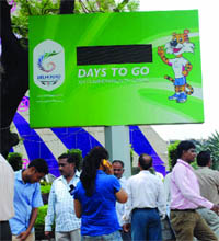 The Countdown Watch, which has not been functional for quite sometime, outside the CWG office in New Delhi on Monday.