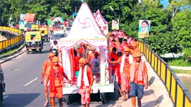 A Kanwar procession in Haridwar on Monday.