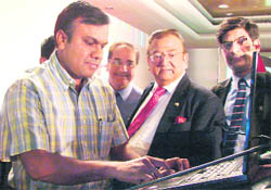 Gurgaon DC Rajender Kataria launches the website of Gurgaon Shopping Festival on Monday.