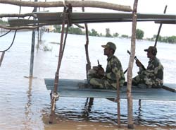 The BSF men have made temporary arrangements to keep vigil on the Indo-Pak border in the Anoopgarh sector in Rajasthan