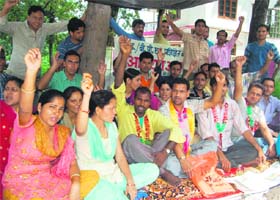 Unemployed BEd degree holders stage a demonstration in Dehradun