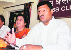 Pradesh Congress Committee general secretary Virendra Bisht at a press conference in Haridwar